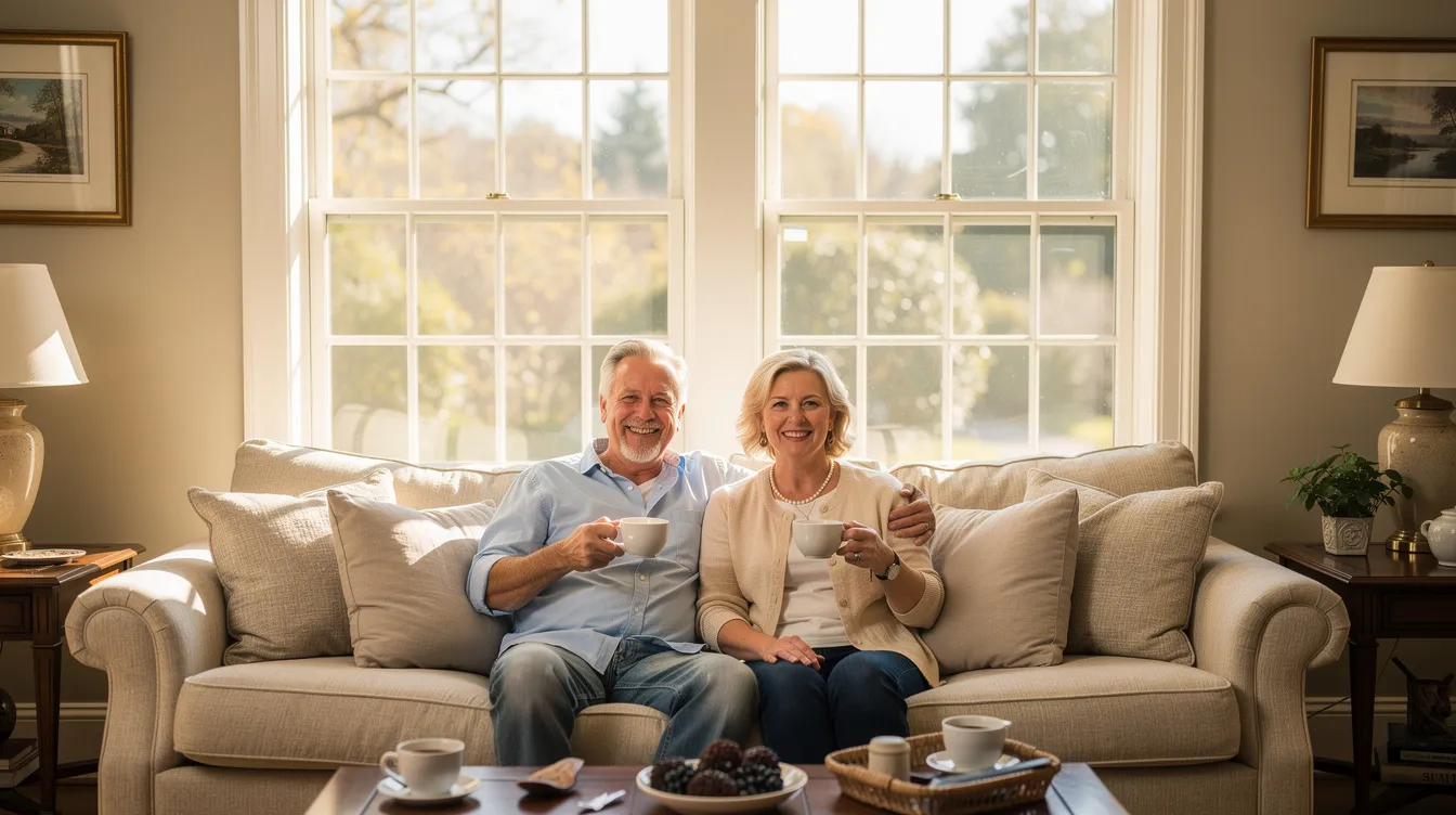 Beautiful living room with energy efficient windows